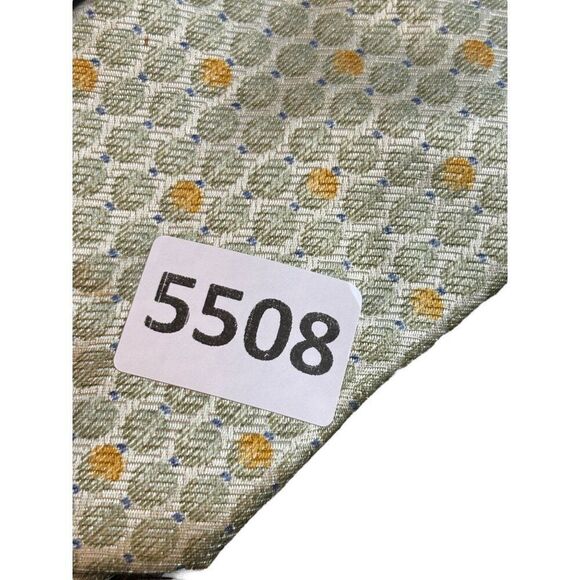 Tie Rack Men's Silk Tie Made In Italy Geometric Pattern Green & Yellow 3.5" Widt - Picture 8 of 8